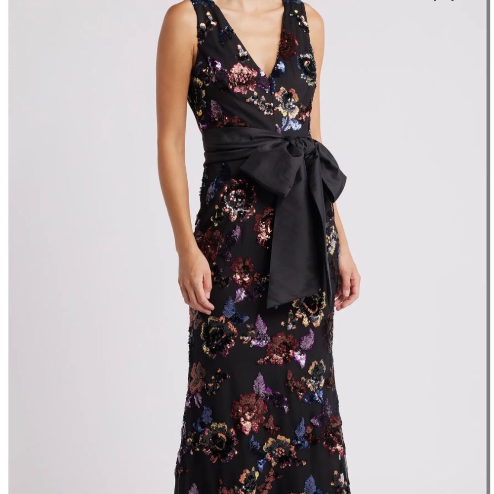 Eliza J Sequin Satin Bow Mermaid Gown, size 6